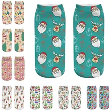 Женские 3D забавные носки, рождественские носки с принтом Санта Клауса, необычные красивые короткие носки с принтом, с Рождеством