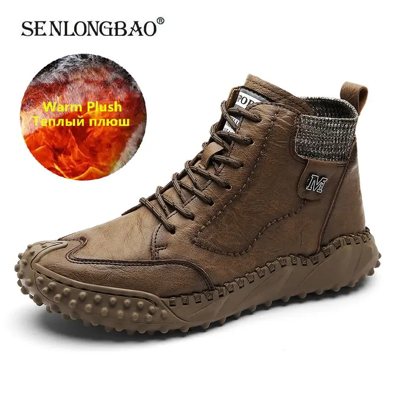 Brand Men Ankle Boots Winter Warm Men Snow Boots Thick Plush Comfortable Men's Outdoor Waterproof Work boots Sneakers