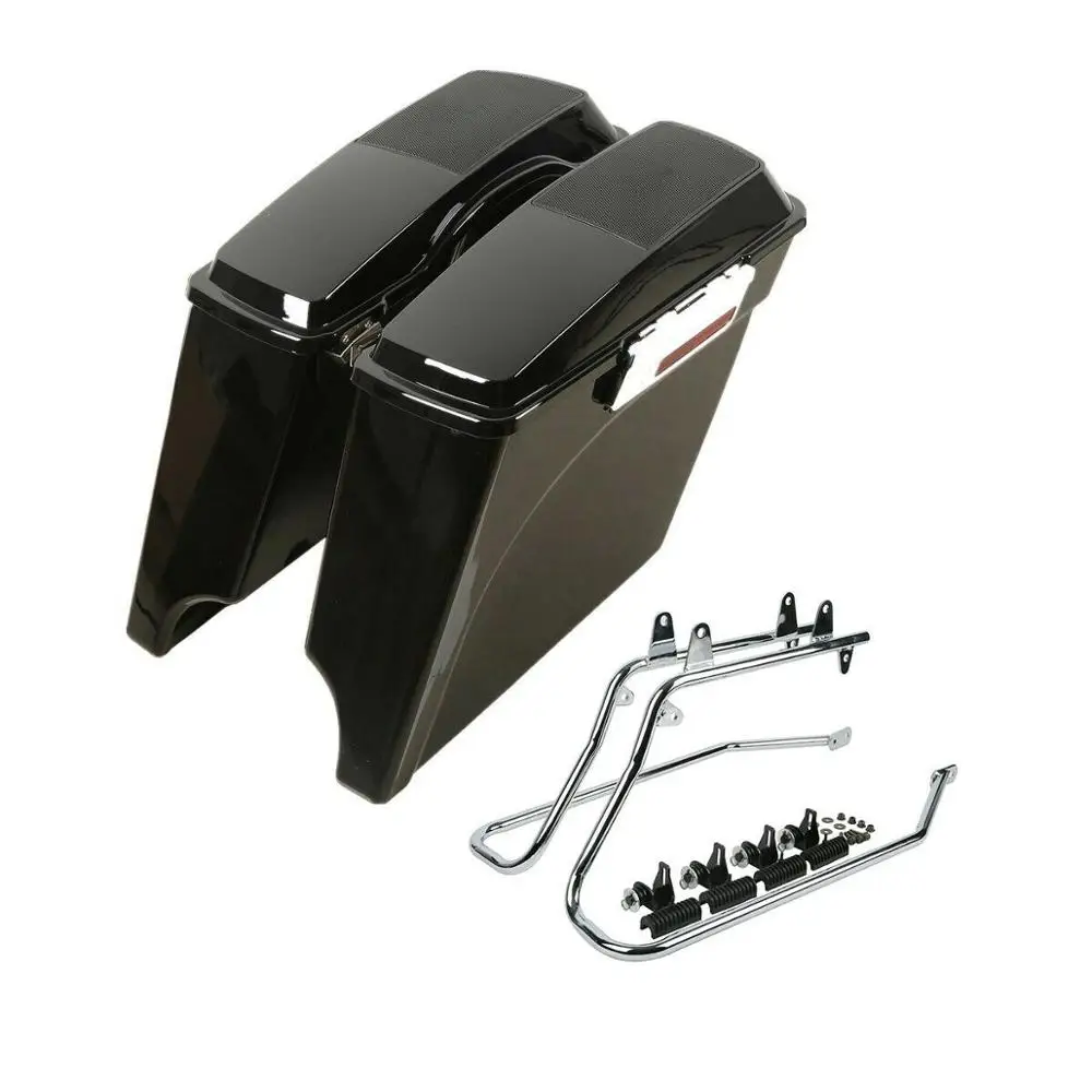 Motorcycle 5'' Stretched Hard Saddlebags Speaker Lid+conversion Brackets For Harley Heritage