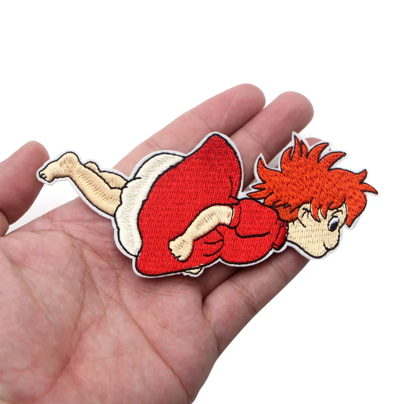Ponyo on the Cliff мультфильм вышитые нашивки гладить на шитье Популярные для шляпа мешок обувь аппликация, вышитые аксессуары