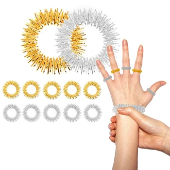 

Acupressure Rings and Bracelets Massagers Set Spiky Sensory Finger Rings for Finger and Hand Wrist Massage Pain Relief