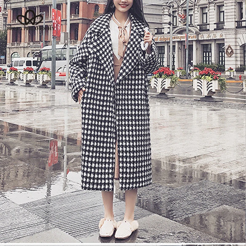 Heydress 2019 otoño mujer abrigo lana a cuadros suelta largo abrigos de lana de invierno Trench solo pecho sobretodo|chaquetas básicas| - AliExpress