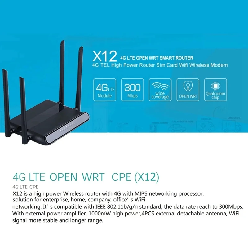 X12 4G/LTE роутер открытый WRT Smart WiFi удлинитель 300 Мбит/с Высокая мощность sim-карта