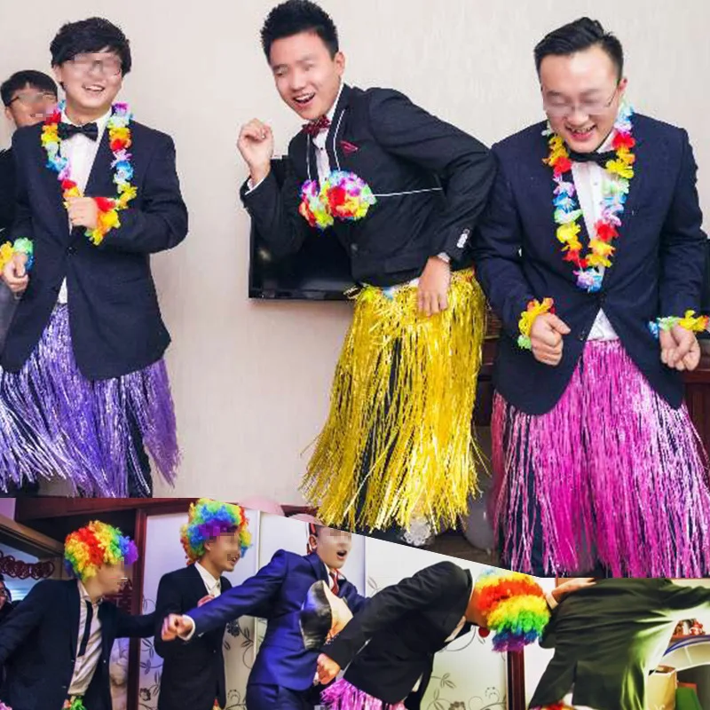 Wedding Kin Props Hawaiian Grass Skirt Garland Four-piece Set Wreath Thoracic Ring Bracelet Halloween Ball Performance