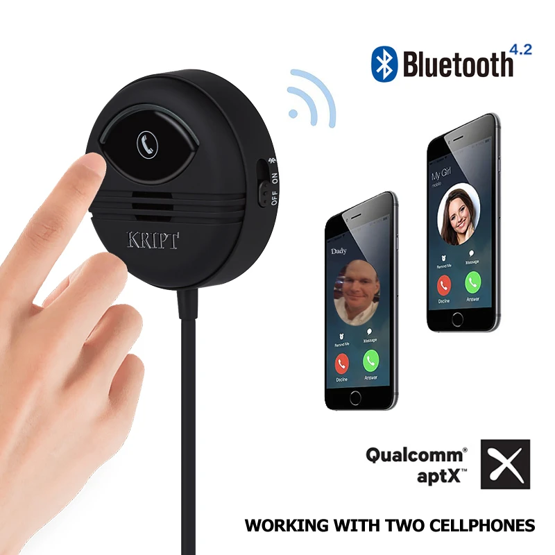 Kript Bluetooth 5.0 Car Kit Handsfree Receiver Can Connect Two Mobile