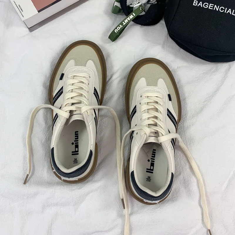 Women Shoes Casual Sneakers Women Sneakers Autumn Luxury Classic Sneakers Women Leather Retro Low Cut Lace-up Casual Women Sneakers Plus Size 44