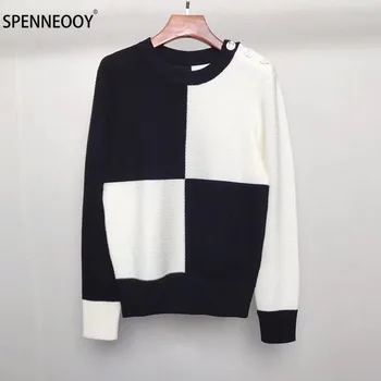 

SPENNYMOOR Designer Brand Autumn Fashion Black White Knitting Pullover Women High-End Wool Blended Long Sleeve Sweater
