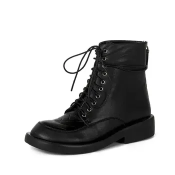 

Boots Women 2020 Autumn Ankle Boots Genuine Leather Motorcycle Boots Fashion Lace Up Round Toe Shoes for Women