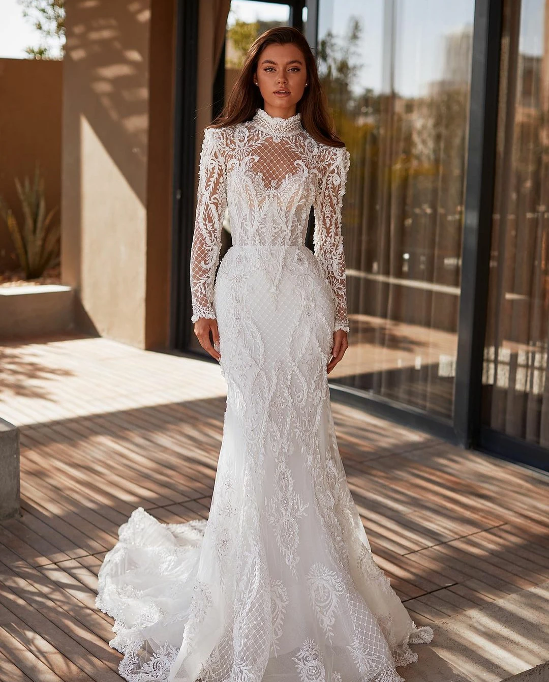 High Neck Lace Mermaid Wedding Dress
