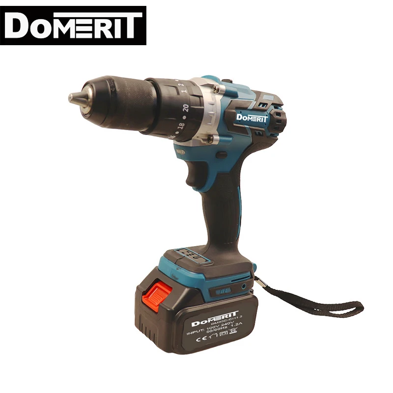 DoMERIT Electric Drill Screwdriver 20V 13mm Impact Brushless Cordless Drill Lithium Battery Charging Home Multi-Function