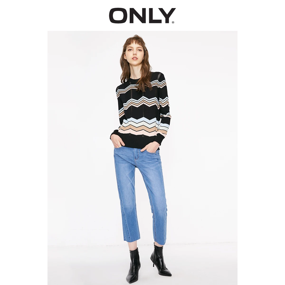 Skup Tylko jesienno zimowy prosty krój w różnych kolorach paski wycięcia sweter dzianinowy | 119124519