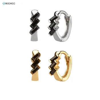 

Kikichicc 925 Sterling Silver 8mm Black Zircon Hoops Middle Huggies Rock Punk Pendientes Piercing Women Special Jewelry In Party