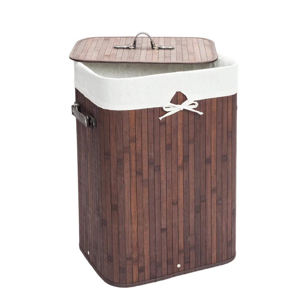 

Single Lattice Bamboo Folding Basket Body Dirty Clothes Bin Box with Cover For The Dirty Clothes Storage