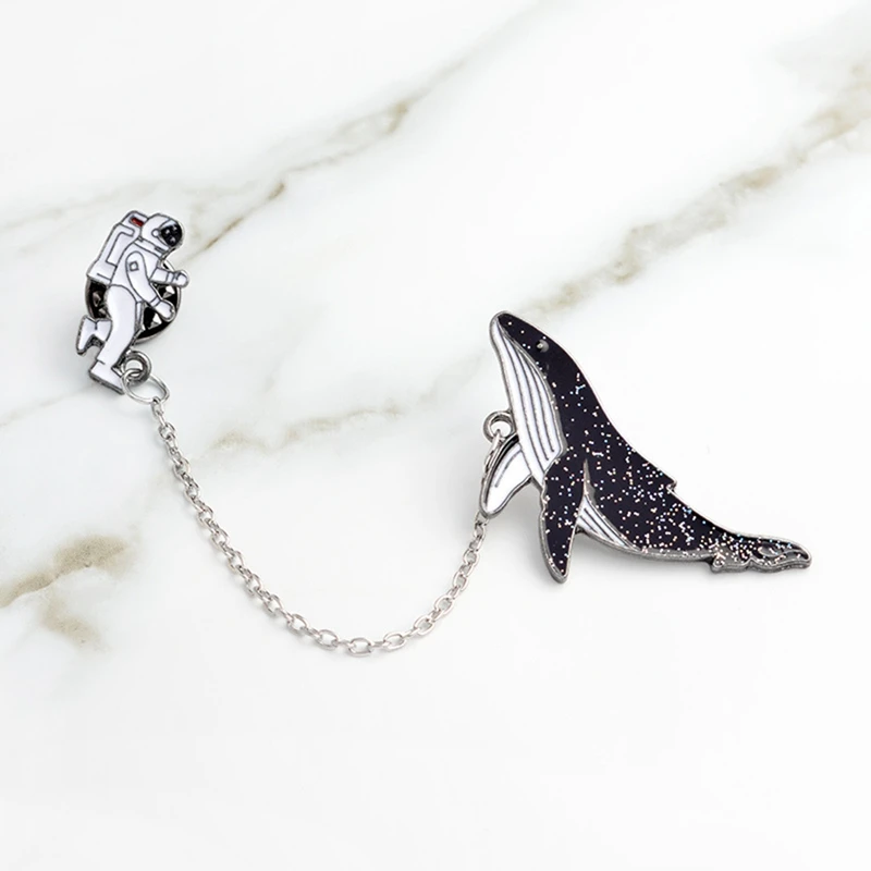 Cetacean Astronaut Chain Coat Bag Pins Badge Personal Jewelry Unisex Fine