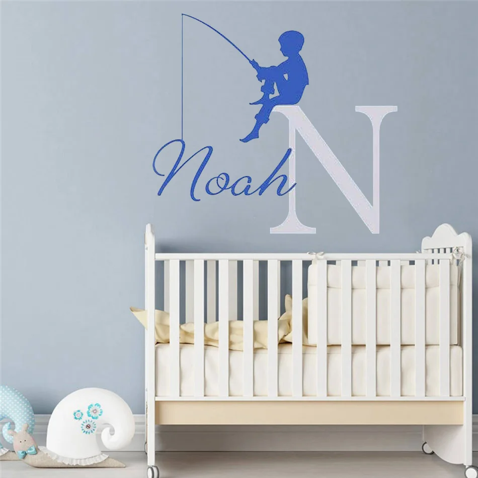 Fishing wall stickers home decor Boys Name Nursery Decor Kids Wall Decal  Nursery Boy Children Wall Decals Fishing Decor HY70 - AliExpress