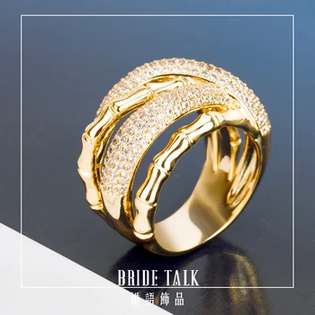 

Luxury Rings Crossover Bamboo knot Design Bold Statement with Zirconia Stones 2020 Women Engagement Party Jewelry High Quality