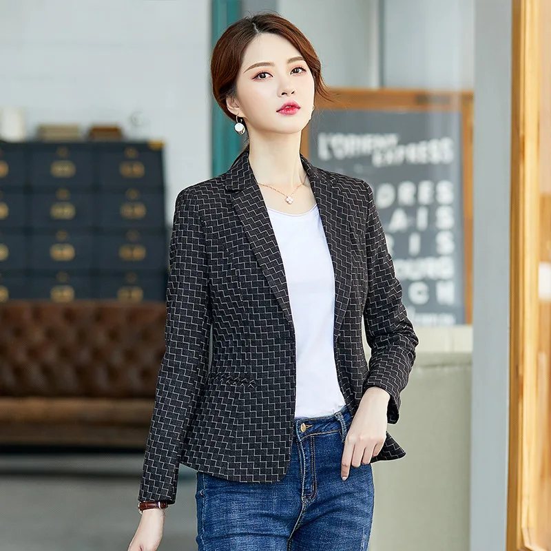 

New Style Stripes Small Suit Coat Women's Long-Sleeve Slim Fit Slimming Plaid Suit Short British-Style Suit Autumn Fashion