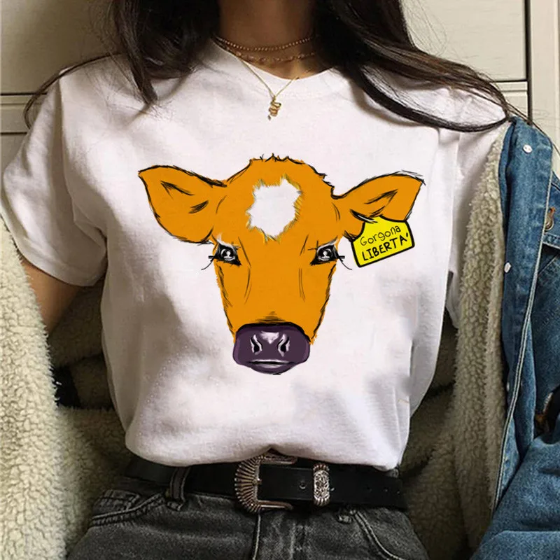 Harajuku Tshirts Women Friends Not Food cow print T-shirt Femme Graphic Tshirt for women Vintage Tshirt Tee Vegan Shirt t shirt oversize Tees