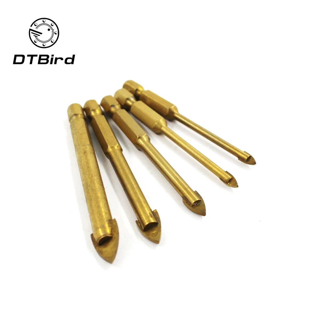 

5 Pieces 1/4'' Hex Shank Tungsten Carbide TCT Glass Drill Bits Set Titanium Coated Power Tools Accessories Wall/Glass Hole Drill
