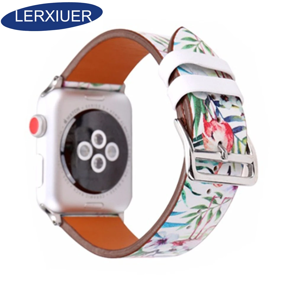 

Lerxiuer Genuine Leather For Apple Watch band 40mm 44mm apple watch 4 for apple watch 5 flower wrist band bracelet watchband