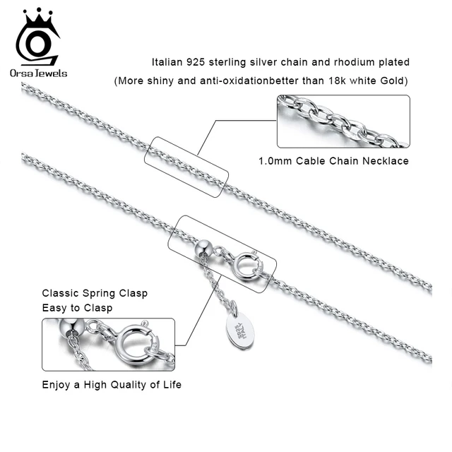 925 Sterling Silver Box Rhodium Adjustable 1mm Chain Silver 