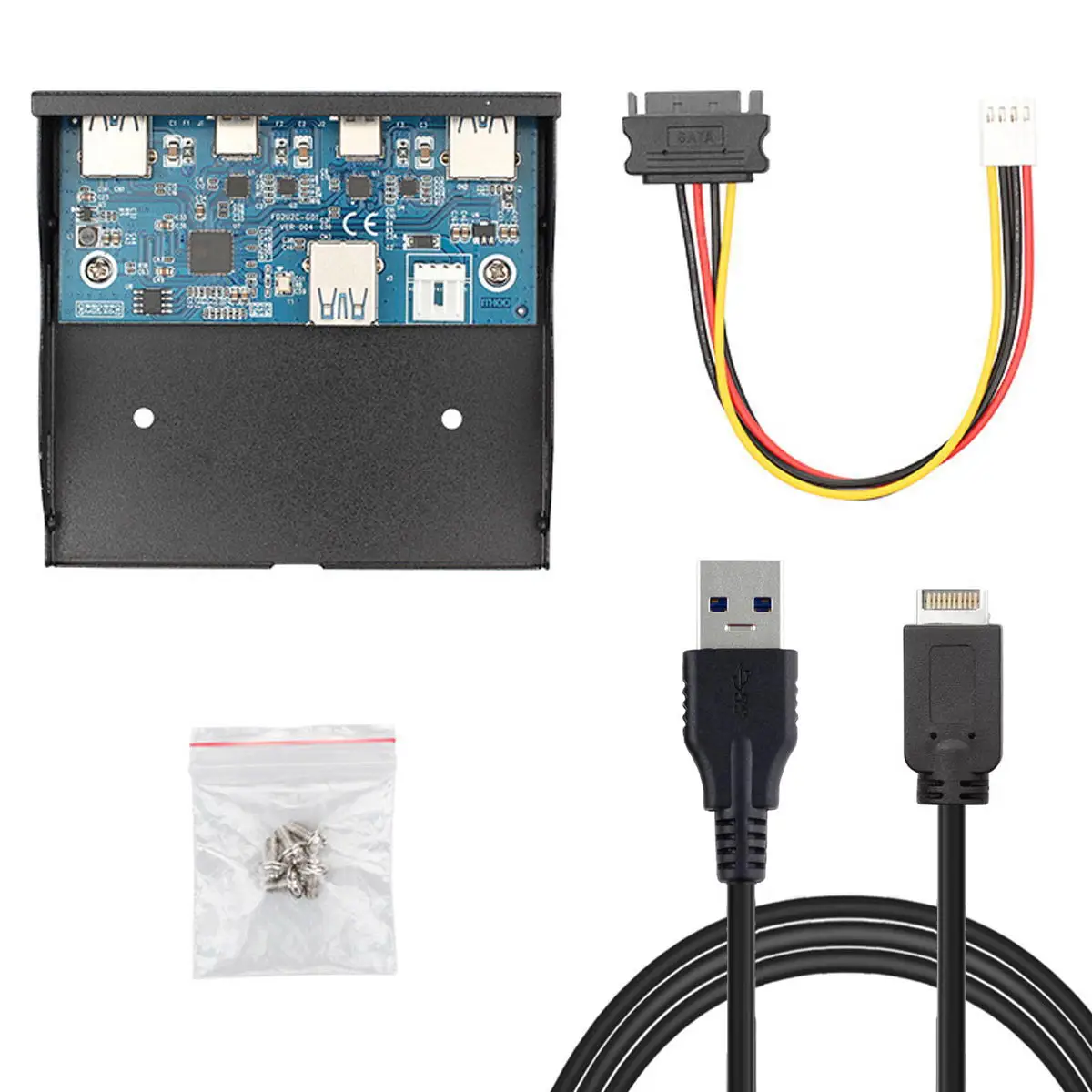 

USB-C & USB 3.0 HUB 4 Ports Front Panel Motherboard to USB 3.1 Front Panel Header Cable for 3.5" Floppy Bay