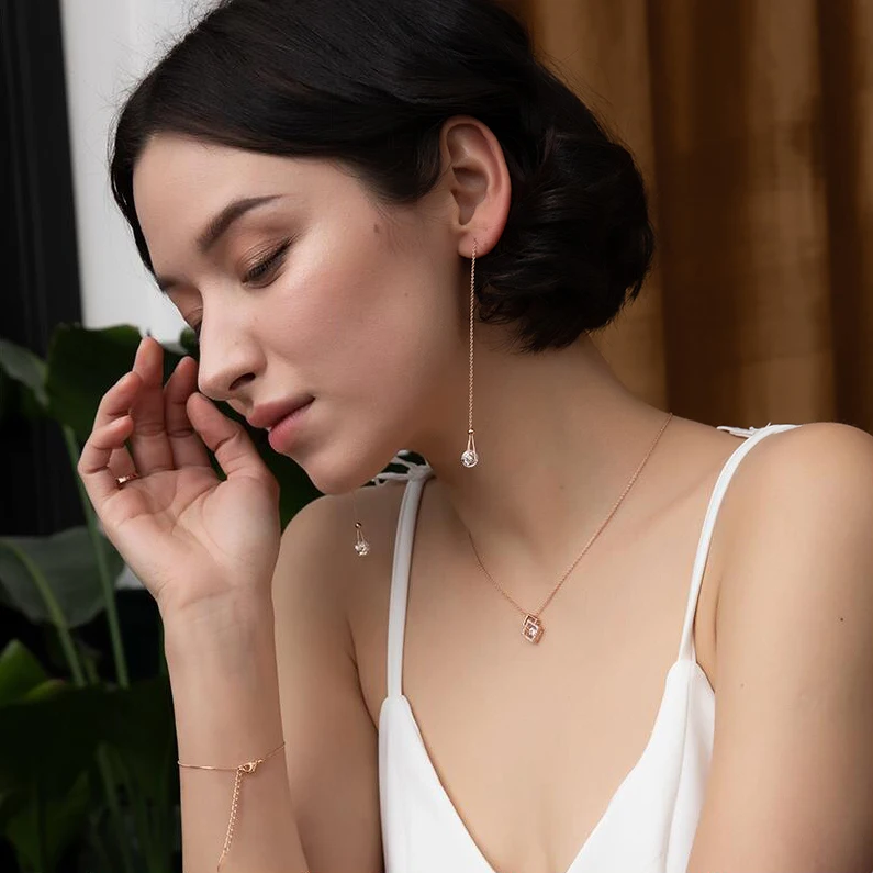 

ZHOUYANG Chain Earring For Women Elegant Classic Long Earring Cubic Zirconia Imitation pearl Fashion Jewelry E683 E100