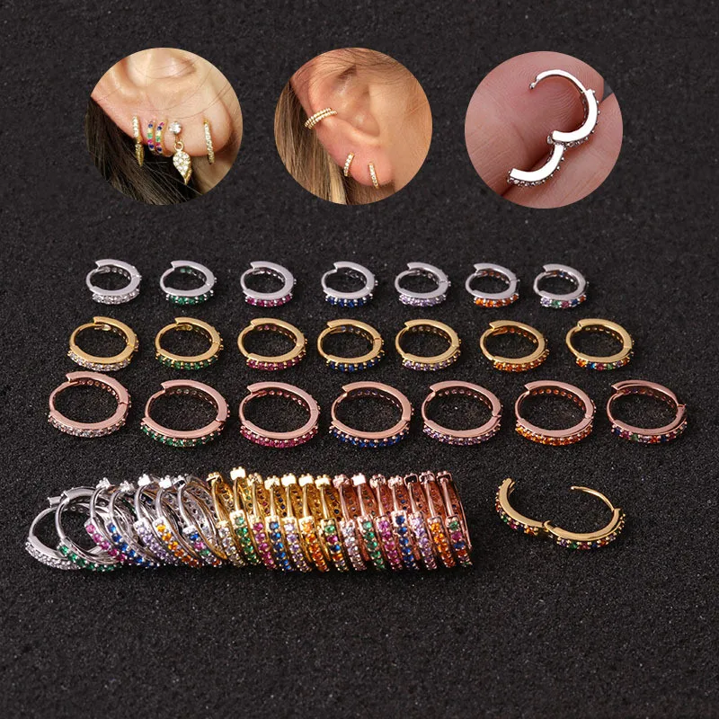 

Ear Round Clip Color Multicolor Cz Hoop Cartilage Huggie Earring Helix Tragus Rook Daith Snug Conch Ear Piercing Jewelry