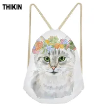 ThiKin милый цветок головной убор кошка печать шнурок сумка модные сумки на плечо мотивы из мультфильма высокой емкости персонализированные