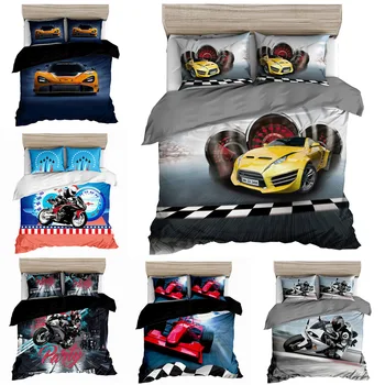 

DIY Printed Bedding Sets Cartoon Little Wasp Sports Car Pattern Duvet Cover Pillowcases Bedding set kids Bedroom Home Textile