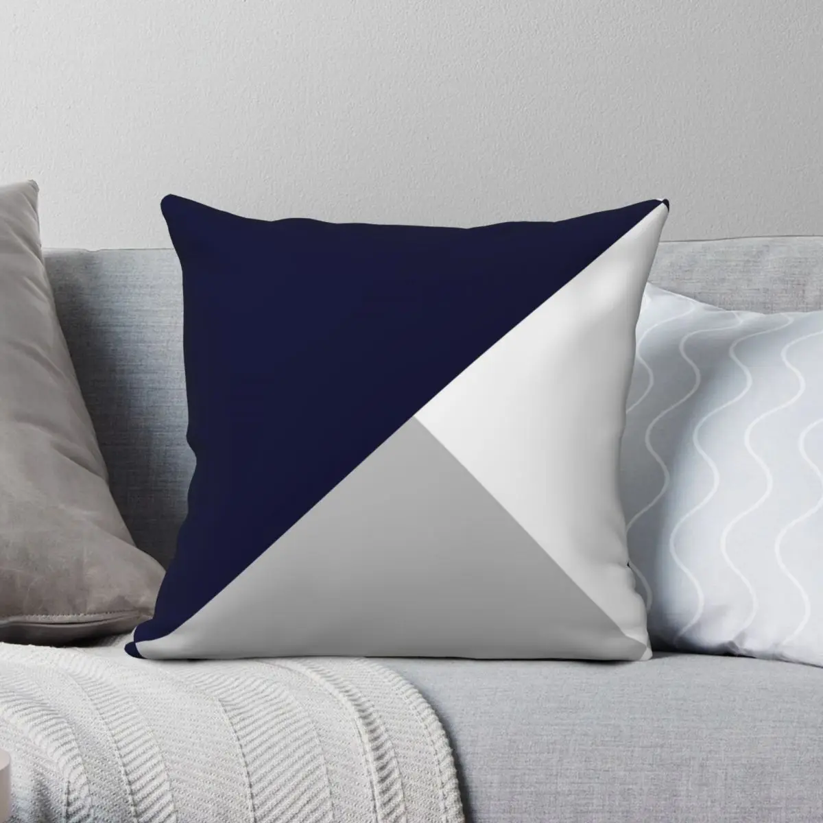 

Tricolor Navy Blue Silver Gray White Pillowcase Polyester Linen Velvet Pattern Zip Decor Pillow Case Car Cushion Cover