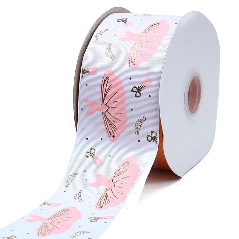 50 yards/lot) Free shipping 75mm ballet skirt golf foil printed grosgrain ribbon