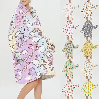 

Cute Print Hooded Sweatshirt Wearable Blanket Fleece Pullover with Front Pocket Soft Warm Cozy for Men and Women