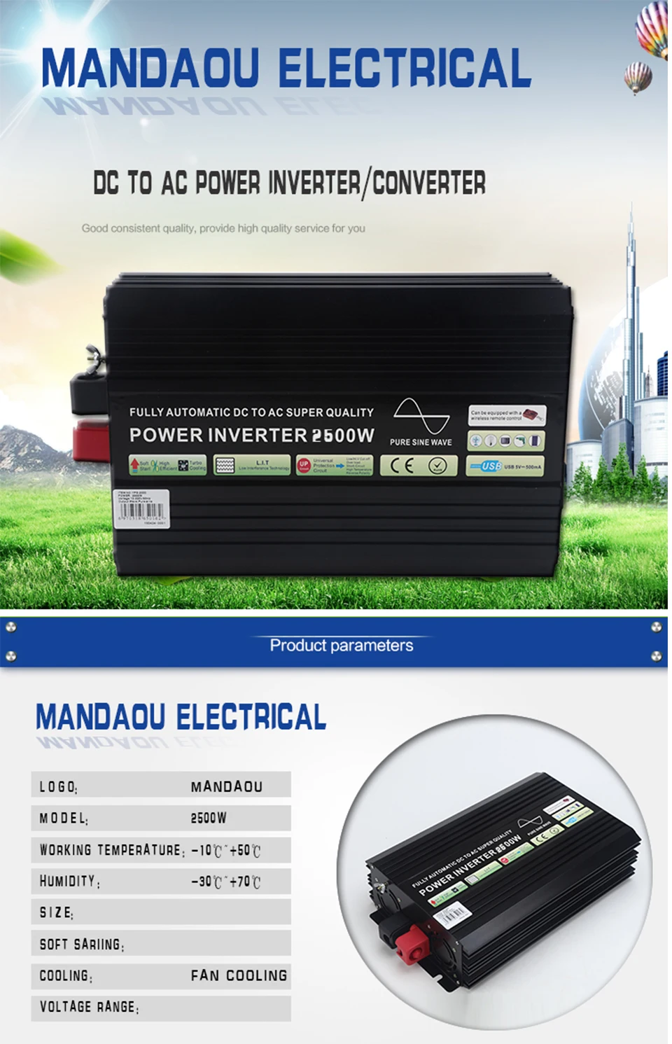 2500W DC В AC автомобильный инвертор с сеткой солнечной энергии для бытовые электроприборы/PEAKING 5000W с ЖК-дисплеем/кабелями