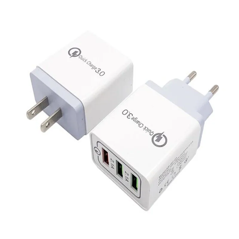 100 шт Красочные 18 Вт с 3 портами(стандарт Quick Charge 3,0 5V 2.1A QC3.0 кабель для быстрой зарядки USB для стены Зарядное устройство для мобильного телефона Зарядное устройство