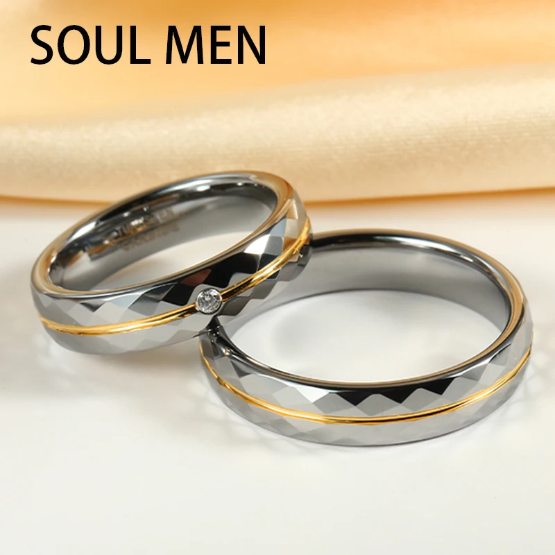 Trendy 4mm/5mm Tungsten Rings For Women Men Couples Wedding Band  High Polished Inlay Shiny Stone For  Engagement Rings 2
