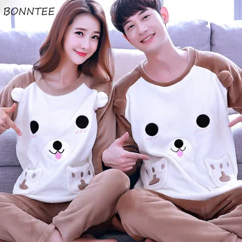 

Pajama Sets Women Cartoon Printed Korean Loose Suits Large Size Leisure O-Neck Soft Thicker Long Sleeve Womens Pajamas Trendy