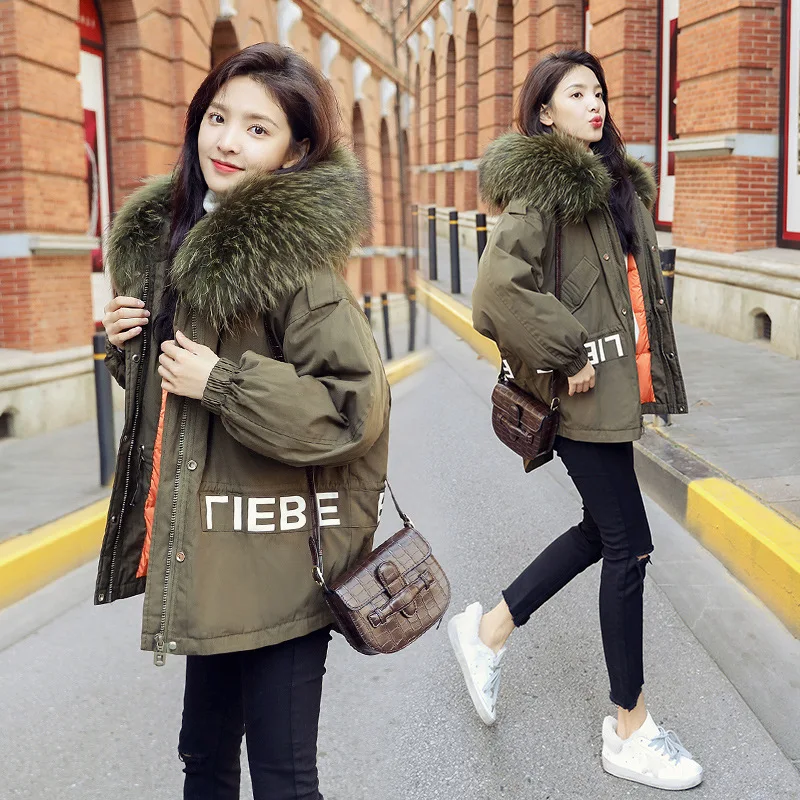 

Winter Cotton Dress Coat Women's 2019 New Style Korean-style Students Loose-Fit Slimming Thick Warm Large Fur Collar down Feathe