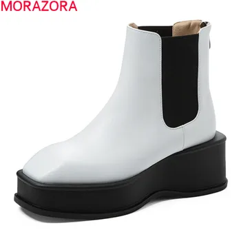 

MORAZORA 2020 Genuine leather boots fashion comfortable ladies shoes high quality black white color ankle boots for woman