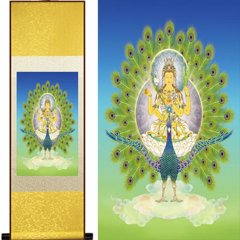 

Шелковая картина с изображением мамы Будды большой павлин король мин/декоративная картина свиток картина оптовая продажа AT024