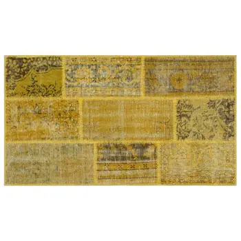 

Handmade Yellow Vintage Overdyed Patchwork Area Rug 080x150 Cm-2'7''X4'11''