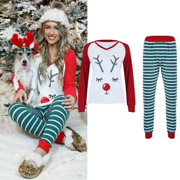 

2pcs Women Christmas Reindeer Print Pyjamas Xmas Nightwear Pajamas PJs Sleepewear Set
