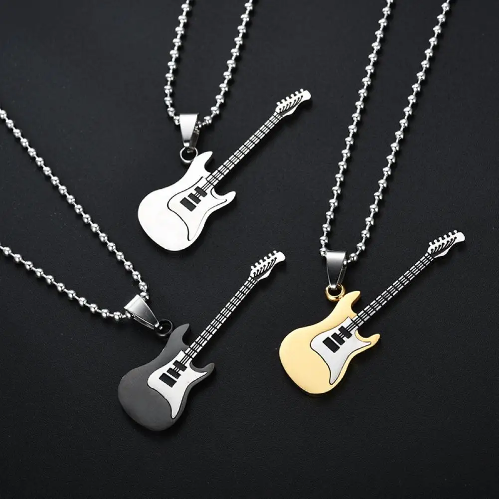 Men Women Lovers Necklace Guitar Pendant Long Chain Hip Hop Jewelry Music Lover Gift Black Golden Statements | Украшения и