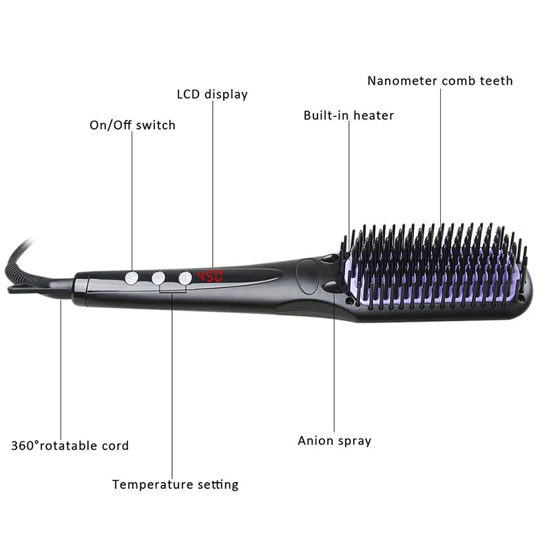 Профессиональный Выпрямитель для волос, щетка, Антистатическая, плоская, для укладки волос, PTC, керамическая нагревательная щетка для выпрямления волос