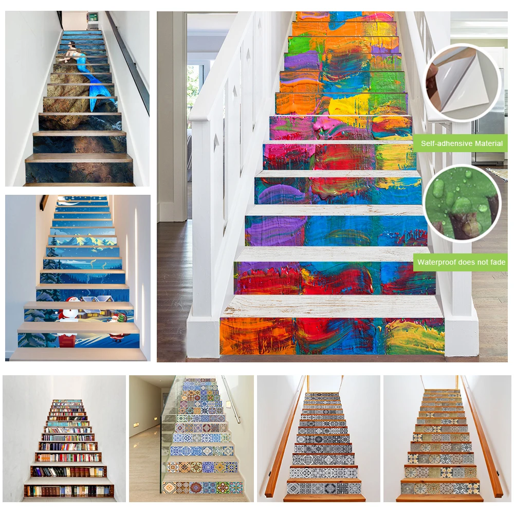 

13pcs/set 27 Styles For Choice Stair Wall Stickers Staircase Steps Tiles Home Decor Art Mural Peel & Stick Waterproof Wallpaper
