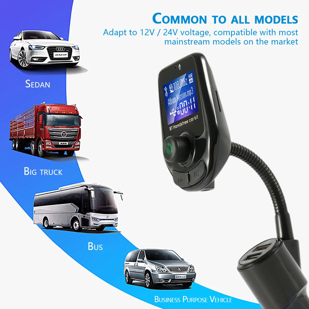 Автомобильный Bluetooth fm-передатчик, двойной USB порт, автомобильное зарядное устройство для телефона, модулятор, автомобильный адаптер, AUX порт с 1,8 дюймовым цветным экраном