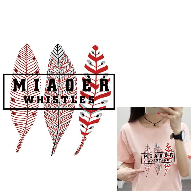 Iron On Transfer Colorful Feather Thermal Transfer For Clothing Lovely Girl Ironing Heat