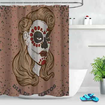 

Day of the Dead Halloween Masquerade Fabric Bathroom Shower Curtain Set Hooks