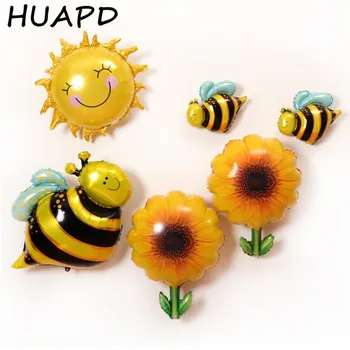 

1pcs Big Yellow sunflowers bee sun foil aluminum balloons wedding holiday decorated birthday party balloon kids pet Animal whole