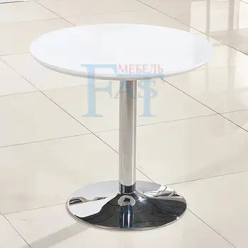 

Home dining table white paint table on Stainless steel base kitchen table round table modern table